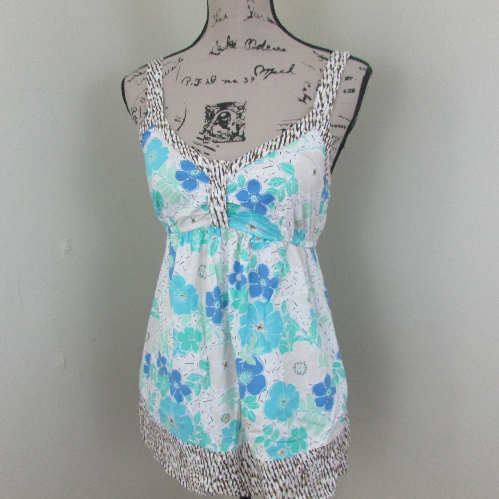 Motherhood Maternity Blouse Shirt S Sleeveless Straps Floral Blue Green