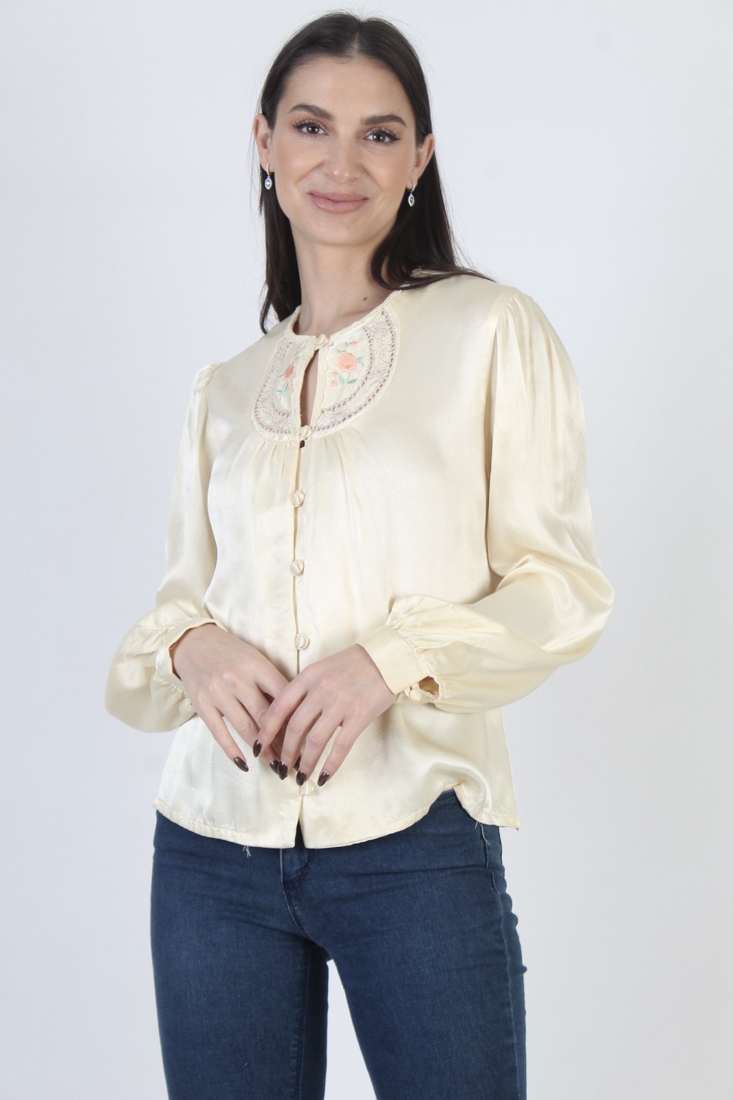 Vtg Gunne Sax Blouse Embroidered Jessica McClintock Satin Prairie Top Tunic