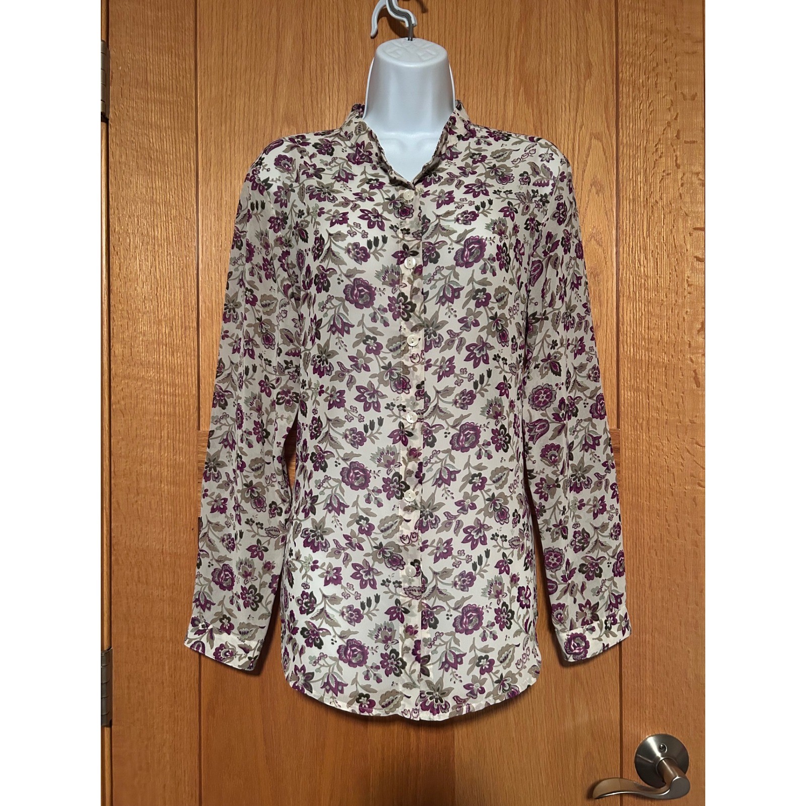 Vintage Y2K Jaclyn Smith Women’s Floral Button Down Blouse Chiffon Long Sleeve S