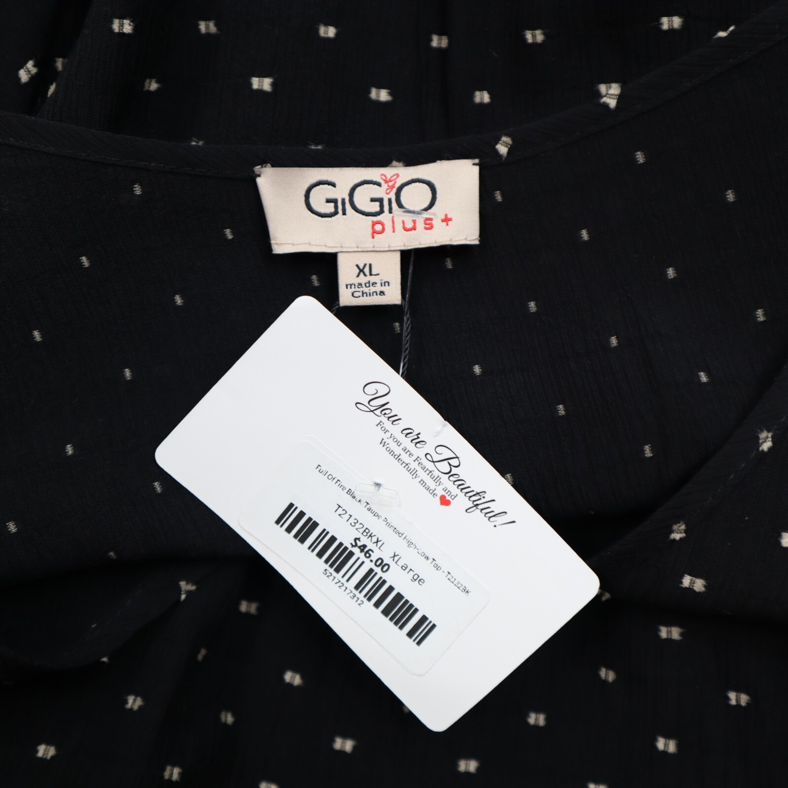 GIGIO PLUS Black Polka Dot Summer Pattern Tunic Top Shirt Blouse Women’s Size XL