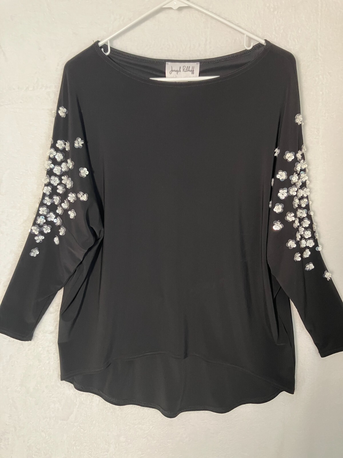 Joseph Ribkoff Black Tunic Top Womens Size 4 Embellished Floral Evening Dressy