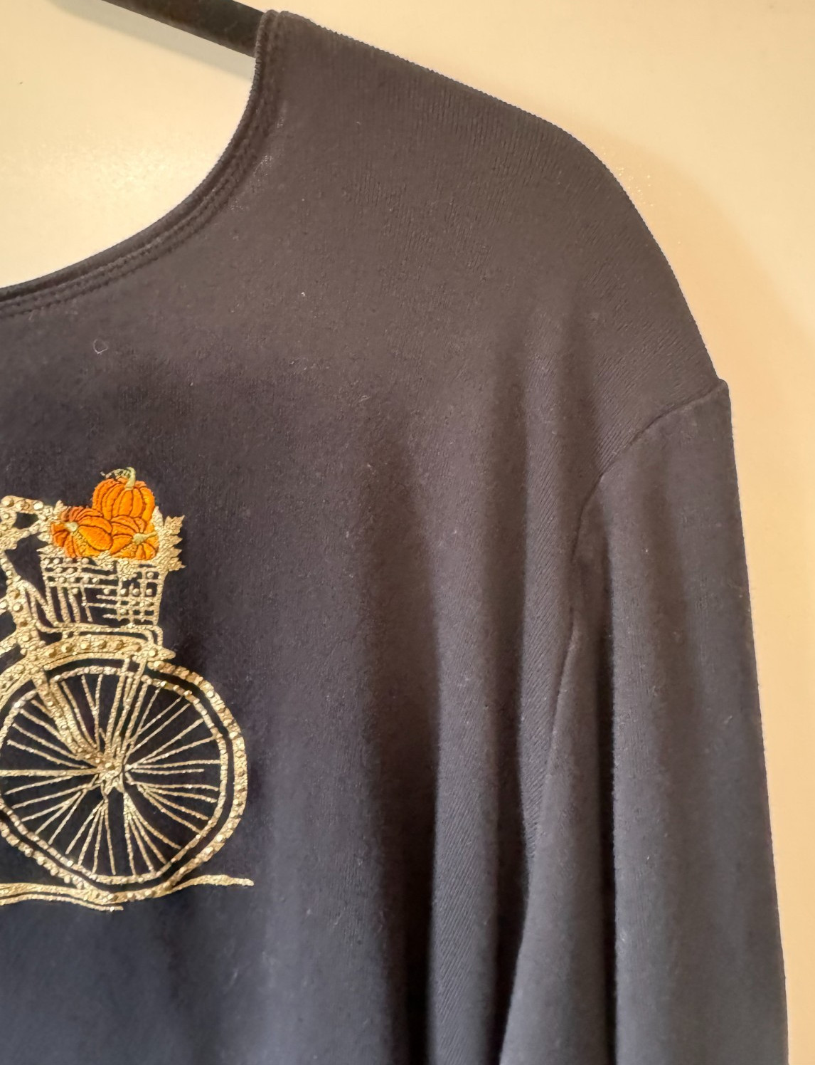 Karen Scott W’s 3X Gold Bicycle Pumpkin Shirt Halloween Thanksgiving Fall Whimsy