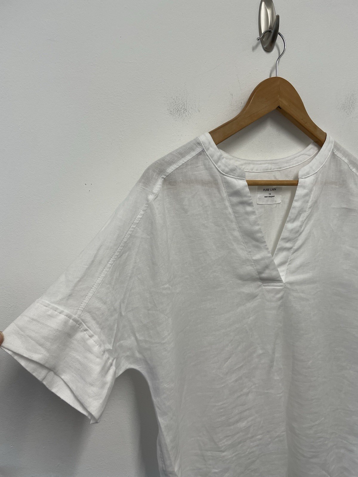M&S 100% Linen Oversized Boxy Blouse Size 10 White Short Sleeve Holiday