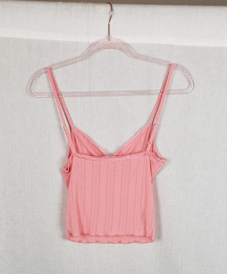 BCBG Generation Tank Top L Coral Pink Lace Trim Adjustable Strap Camisole NWT