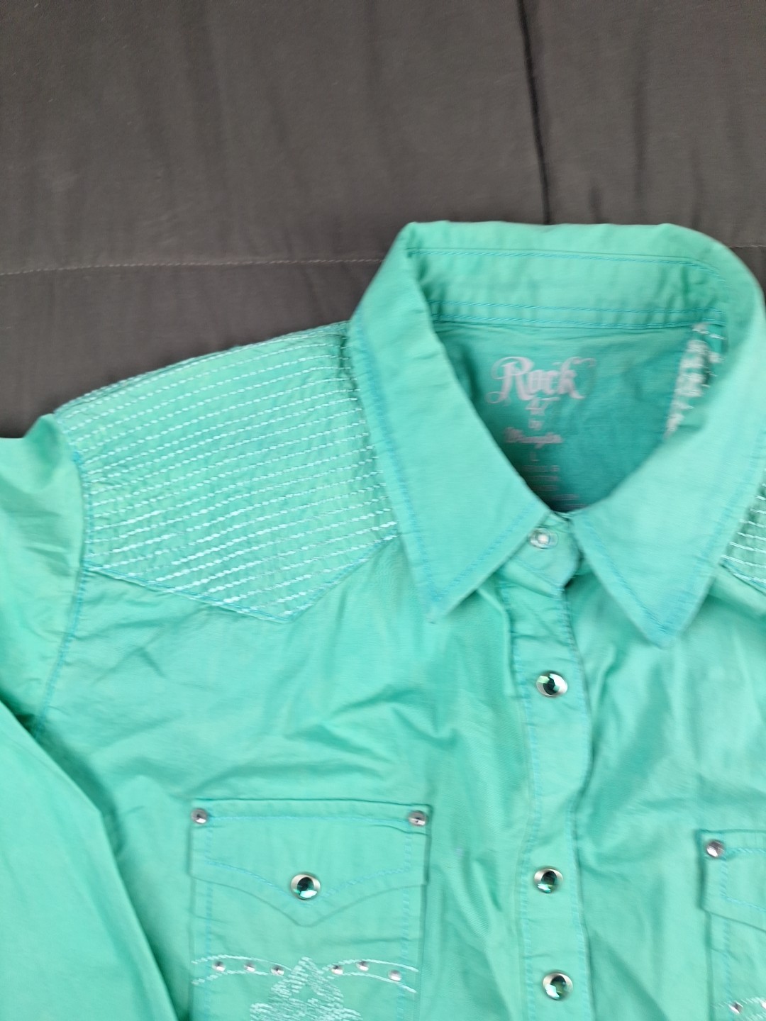 Rock 47 by Wrangler Shirt Gem Snap Embroidery Gemstone Rhinestones Womens Large