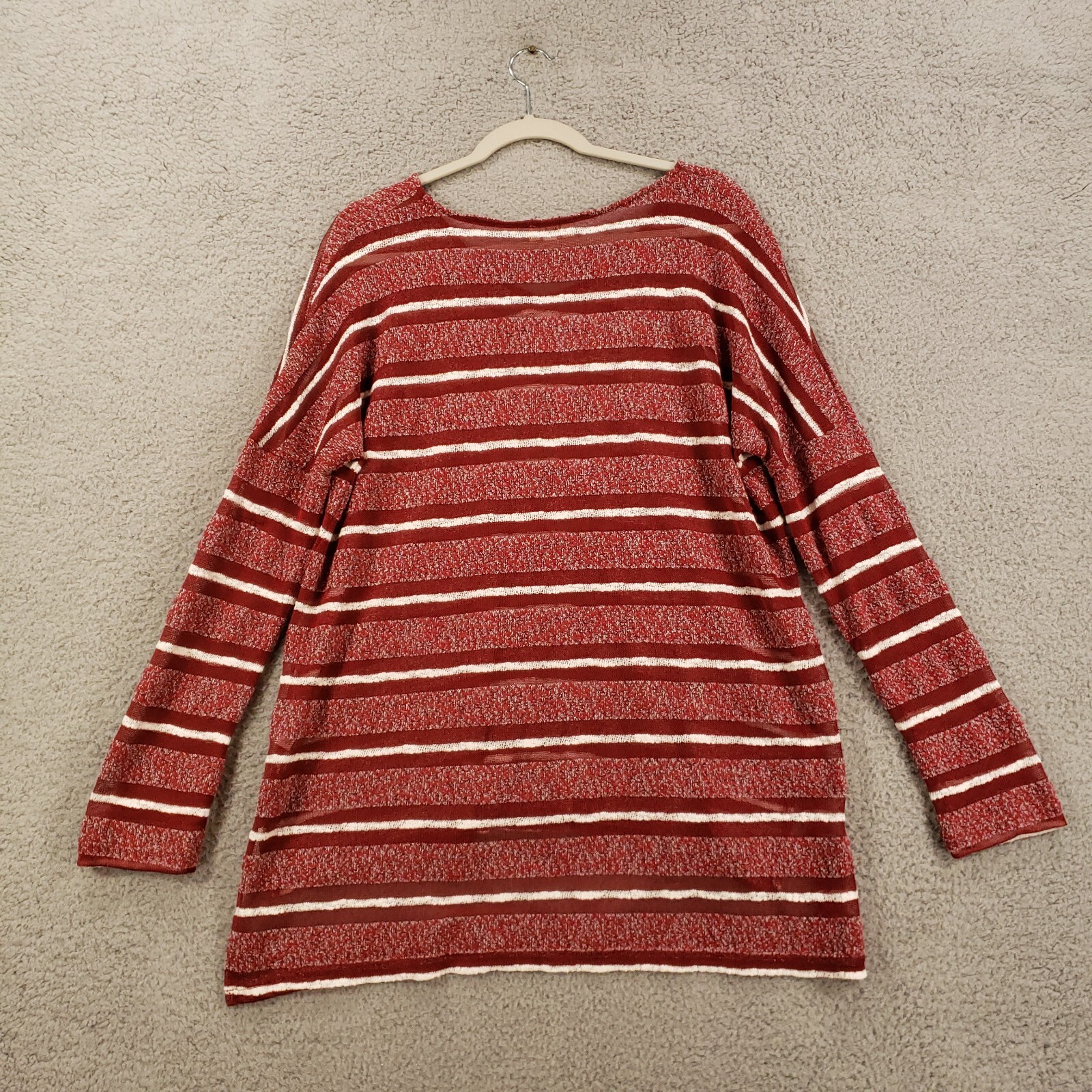 Womens Large Top Red White Striped Mixed Print Knit Speckled Heathered Umgee