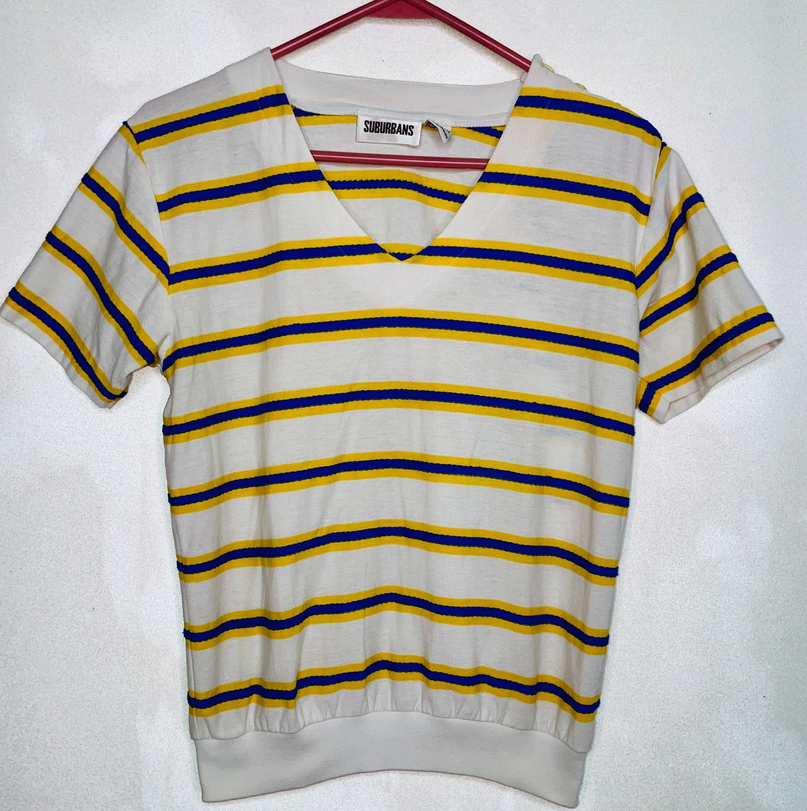 VTG 80’s Suburbans Women’s Size Small Striped Polo Shirt Colorful Top Waistband