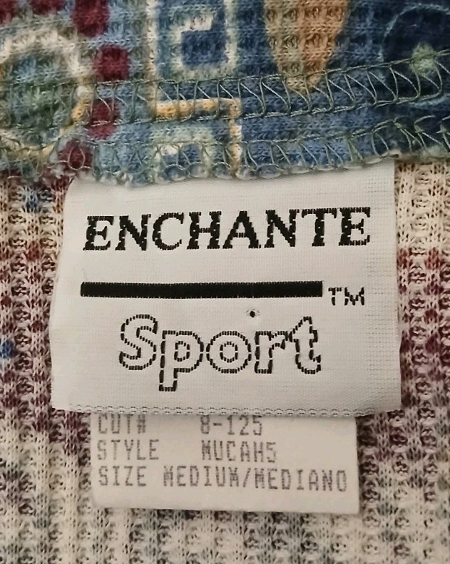 Enchante Sport Top Size M Vintage 80s Oversized Thermal Glitter Art Made In USA