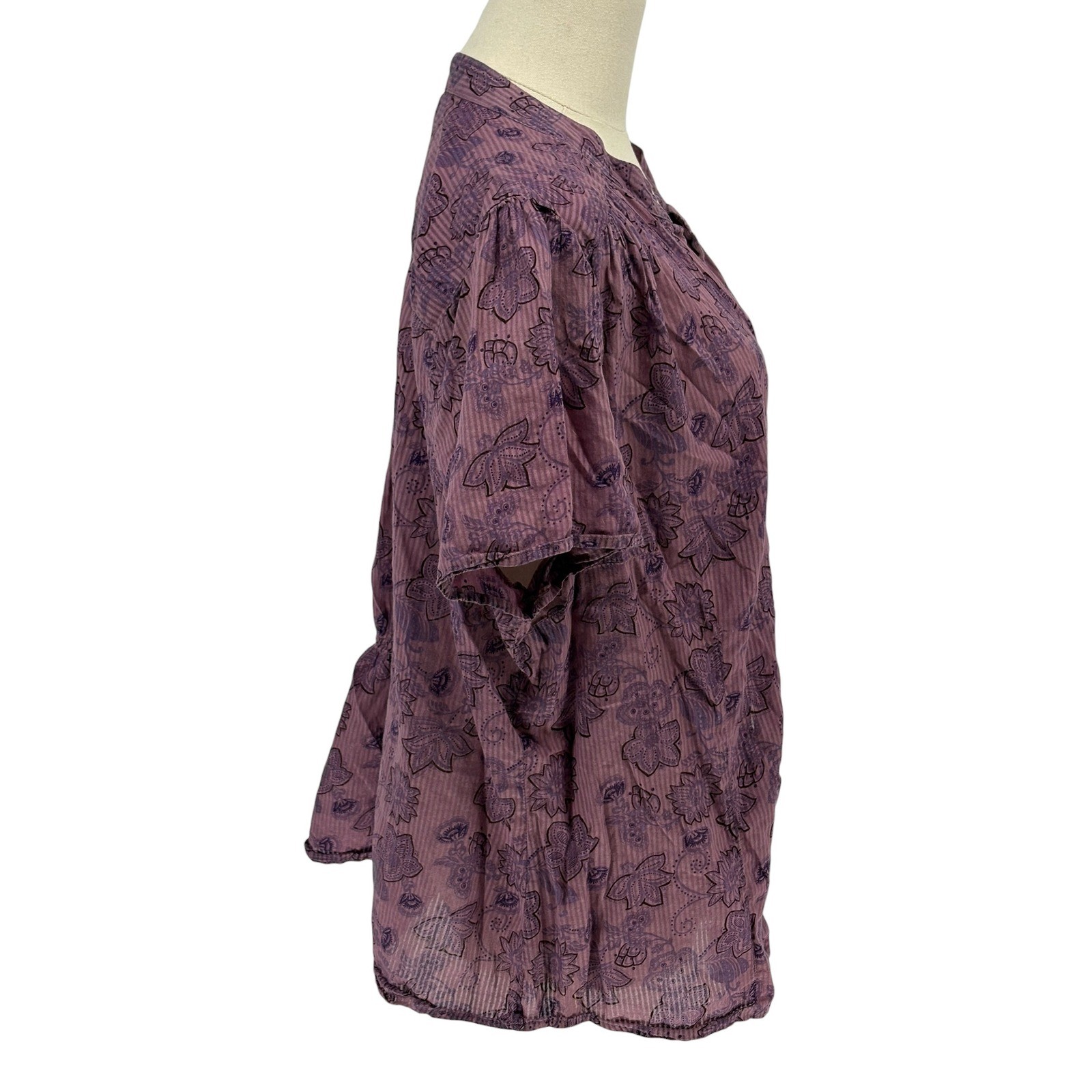 Fred David Woman Blouse Purple Floral Button Up 100% Cotton 2X