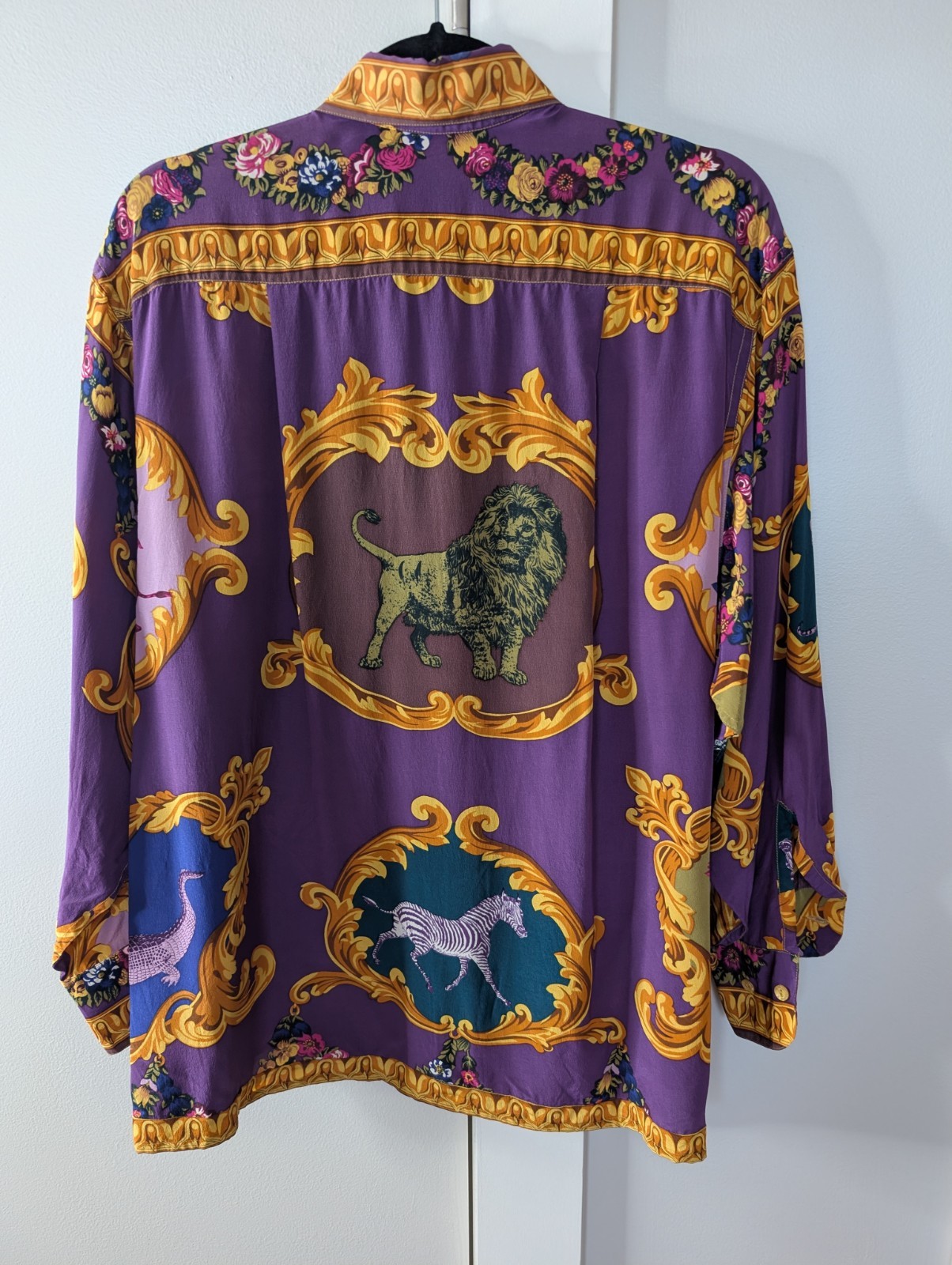 English Eccentrics Silk Button Down Oversized Animal Design XS