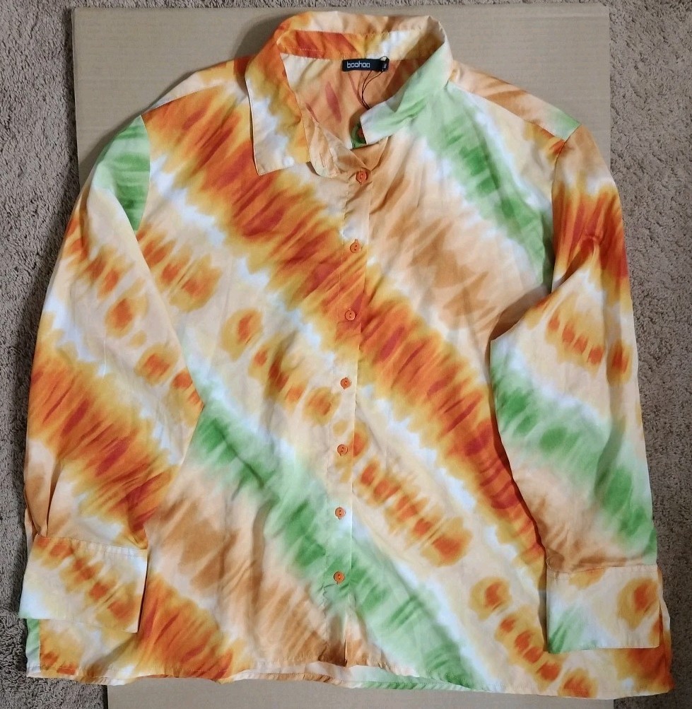 Boohoo Womens Size 16 Flowy Colorful Shirt Pit 28 Length 28