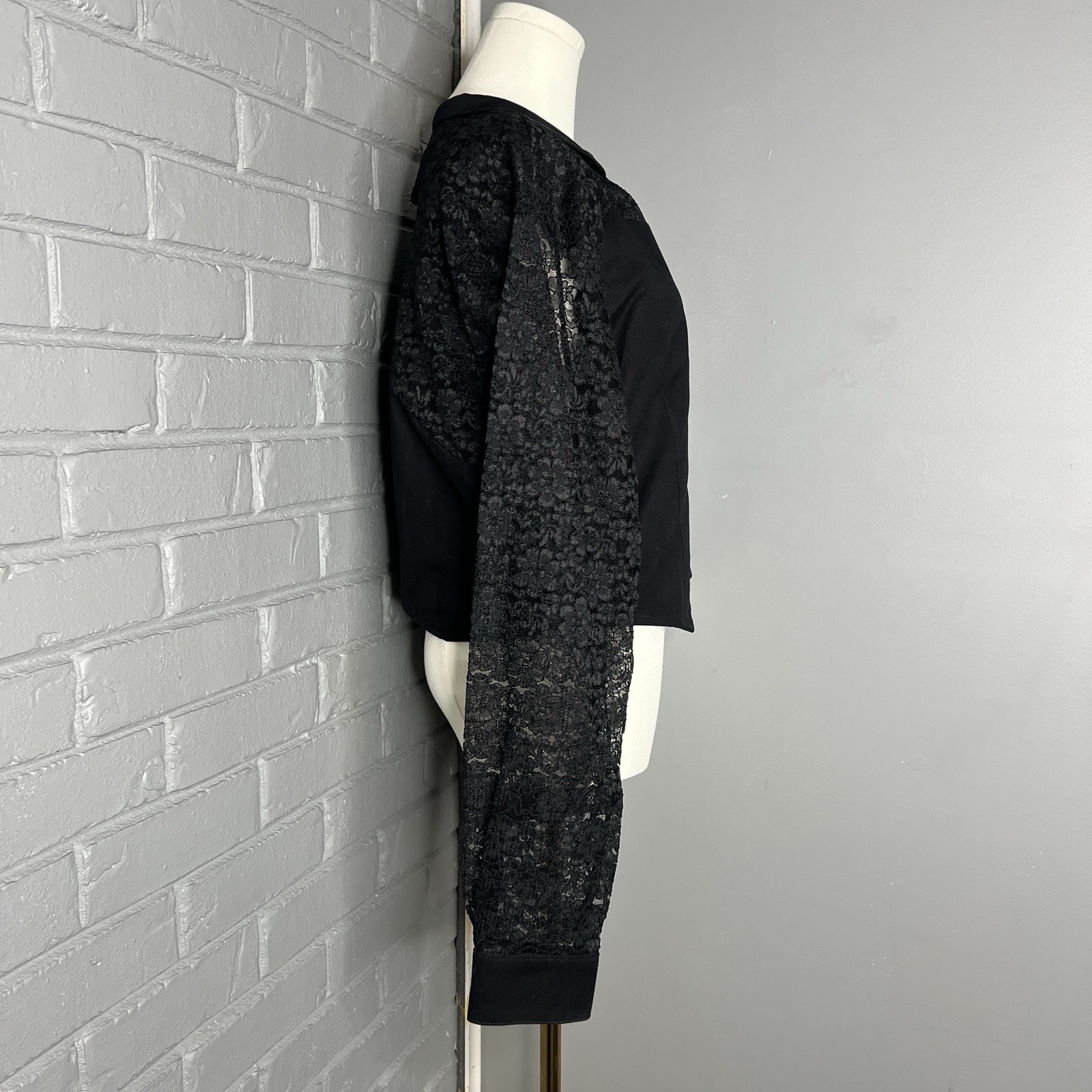 Vintage Banjo Western Black Heart Button-Up Cropped Blouse with Textured Sleeves