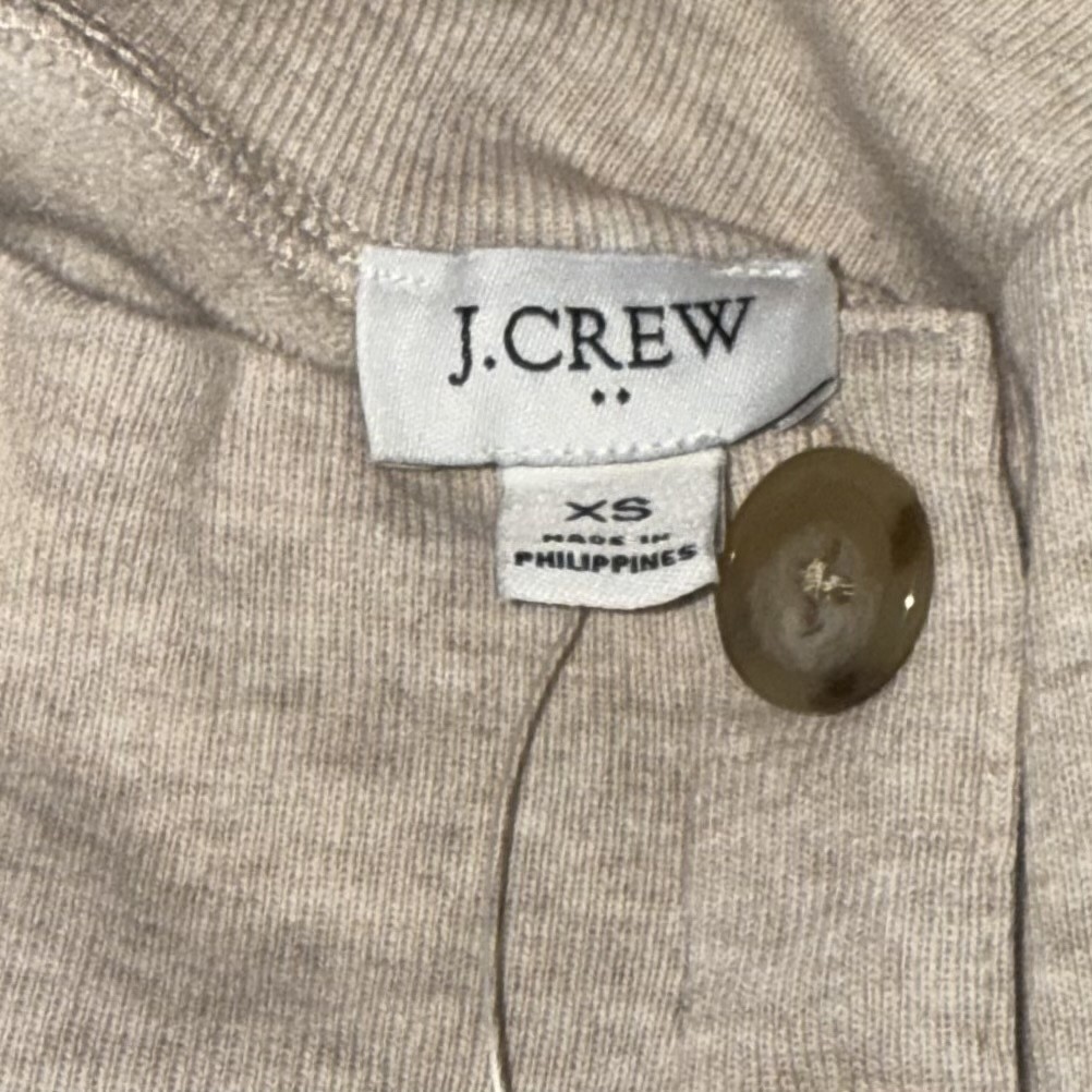 J Crew Top Womens XS Oatmeal Button Mock Neck High Low Knit Popover Shirt