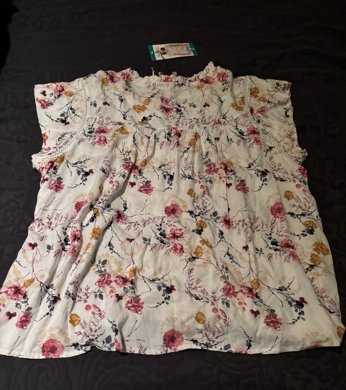 Buffalo David Bitton Floral Printed Jacquard Flutter Sleeve Blouse Size XL NWT