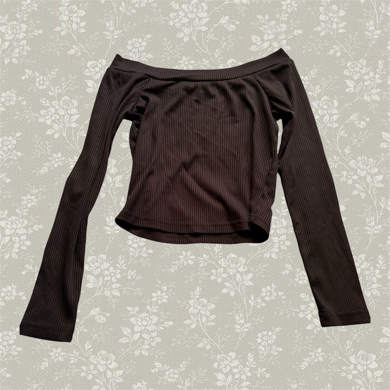 Women’s Black Solid Ribbed Knit Off-Shoulder Long Sleeve Stretch Crop Top S