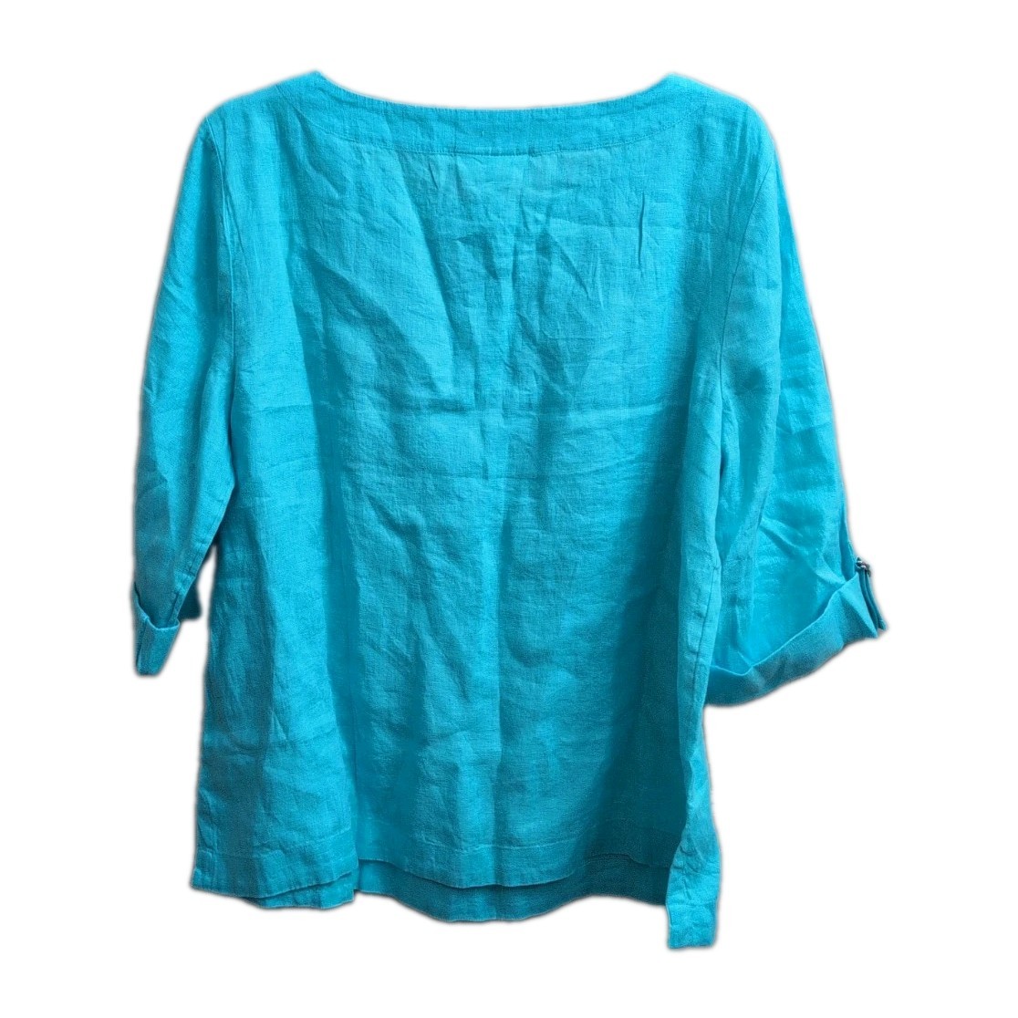 NWT 100% Linen Top Charter Club Women Large Turquoise Blue Beachy Luxury
