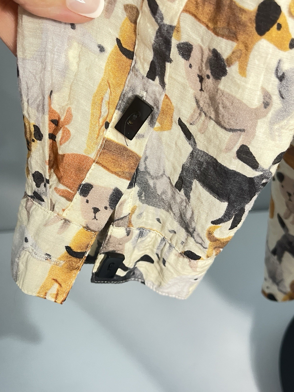 Multiples Womens Dog Print Top Toggle Buttons Front/Back Ivory Size M Fun