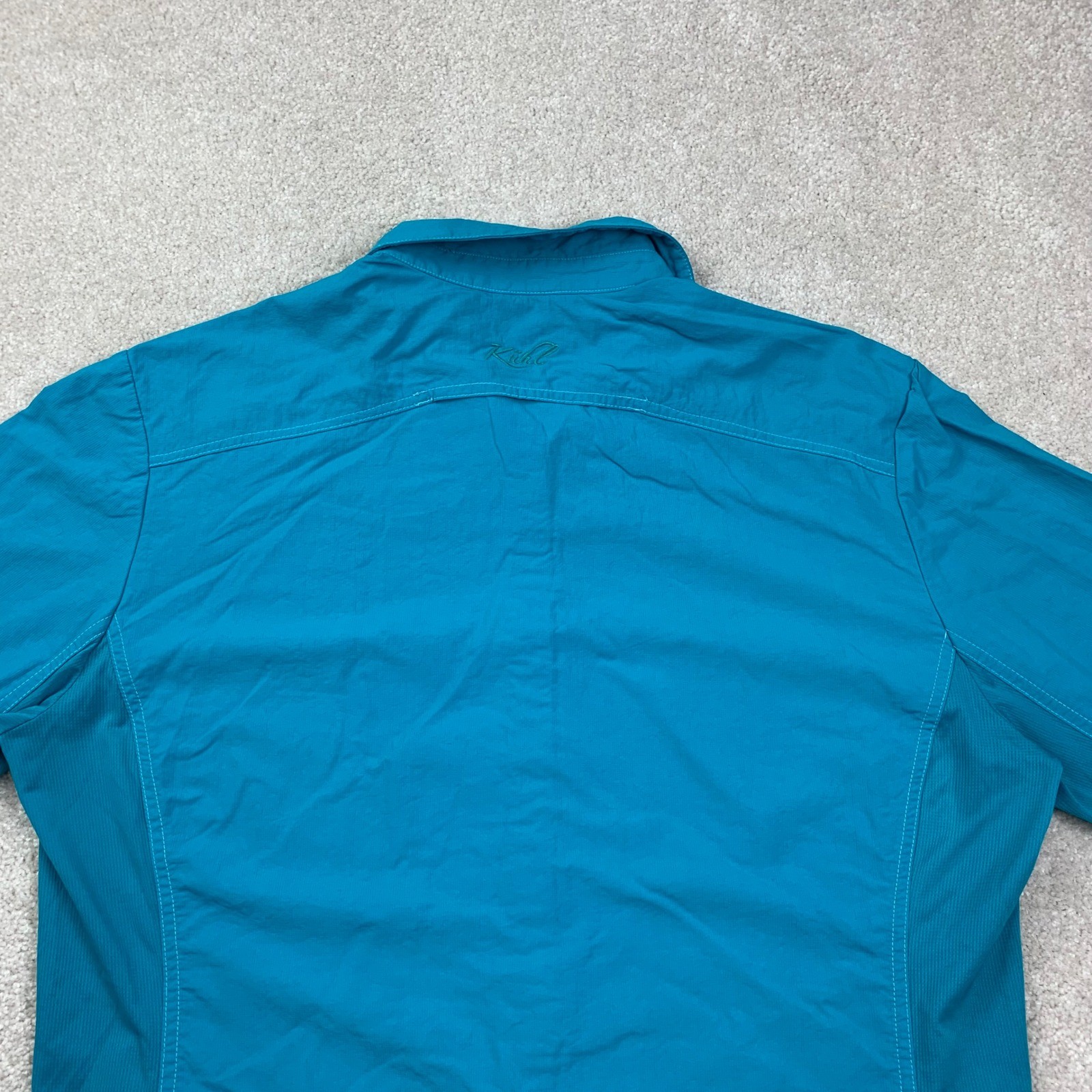 Kuhl Button Up Shirt Womens Large Teal Blue Long Sleeve Hiking Outdoor RN 108846