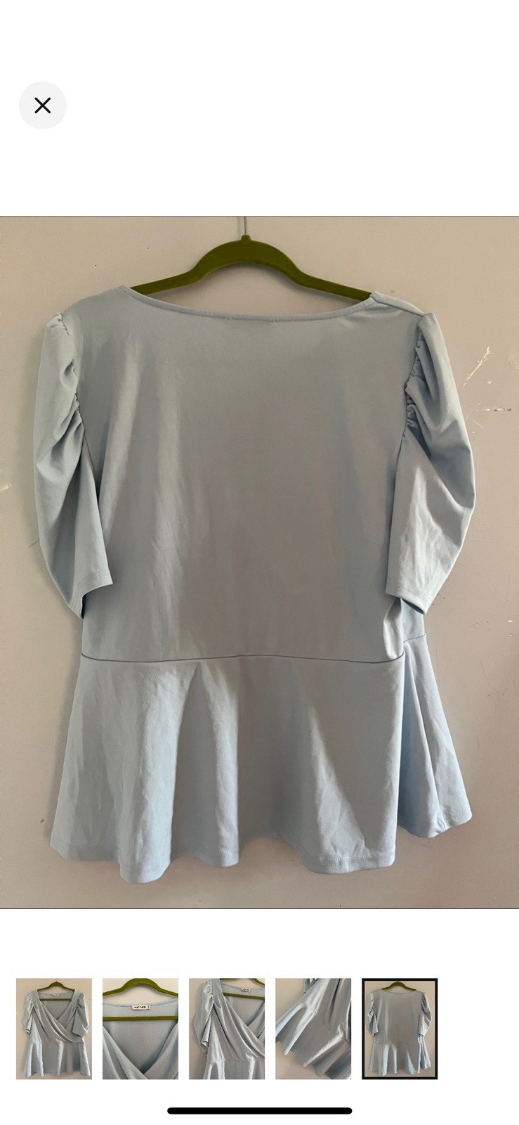 Grace Karin Women’s Blue V-Neck 3/4 Puff Sleeve Ruffle Peplum Blouse 2XL