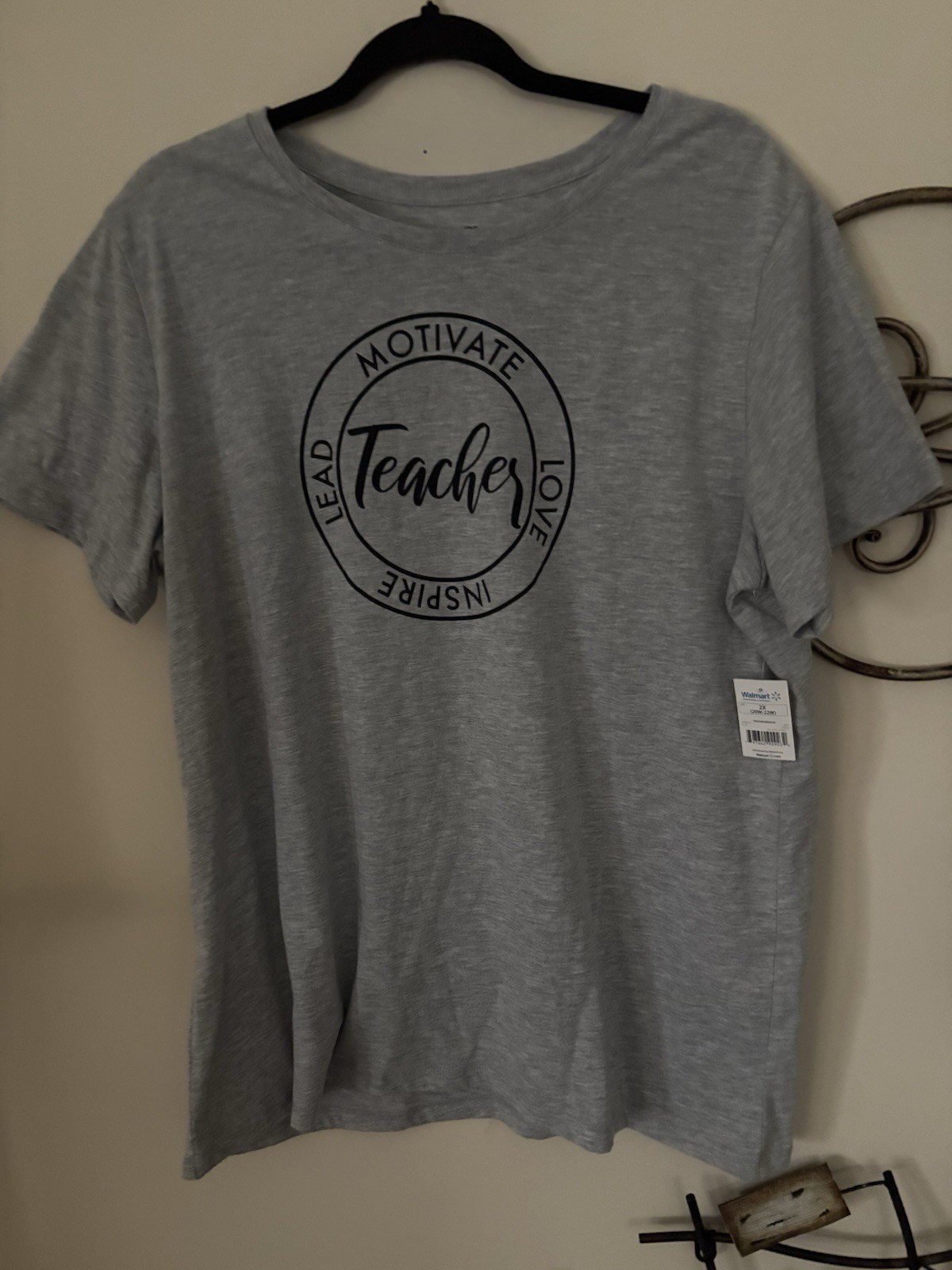 NWT~Positive Tees Teacher Motivate Lead Love Inspire Logo Gray T Shirt 2X