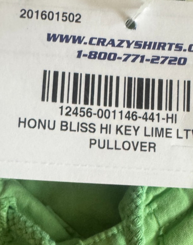 New Lightweight Crazy Shirts Hawaii Pullover (Lime-Dyed, Honu Turtle Print)