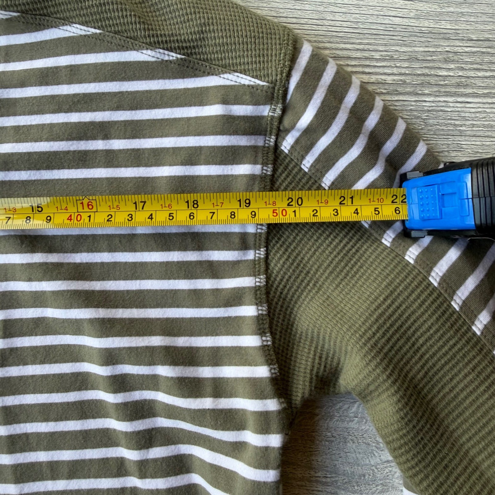 Neon Buddha Striped Cotton Top Olive Green Waffle Knit Sleeve L Gorpcore Granny