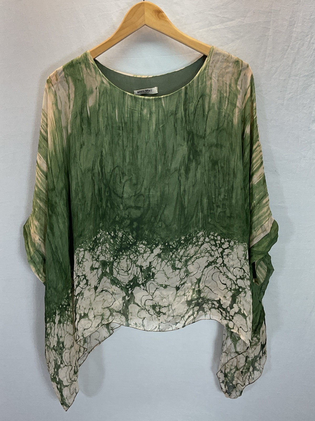 Meo Meli Italian Womens Size L Silk Blend Caftan Sheer with Camisole Green Artsy