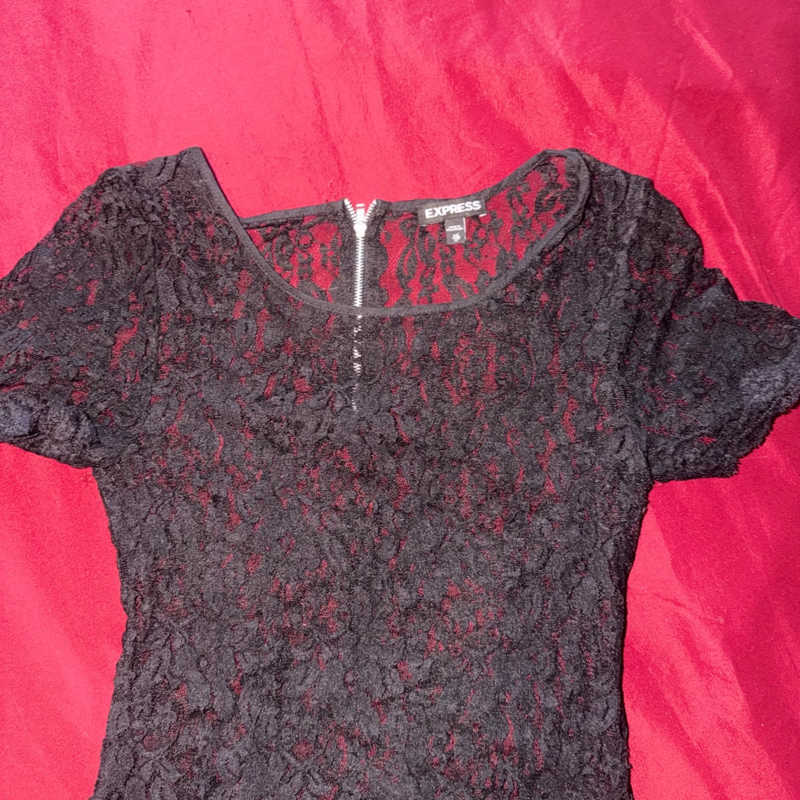 Express Lace Blouse Womens XS Black Sheer Back Zipper Gothic Romantic Coquette