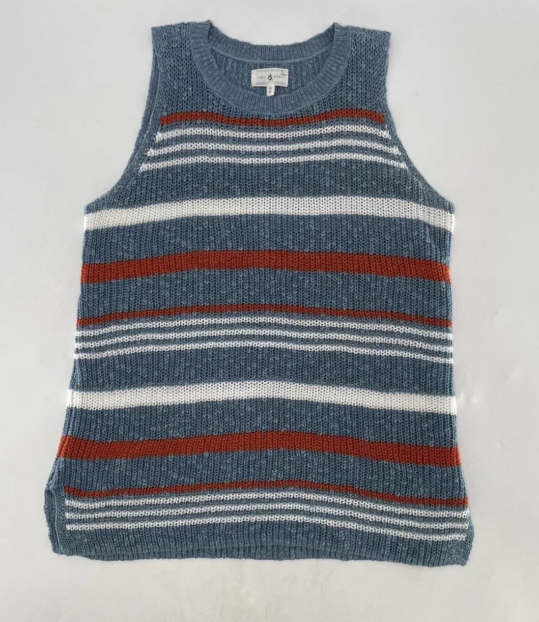 Lou & Grey Women’s Striped Linen Cotton Loose Knit Sleeveless Blouse Size M Boho
