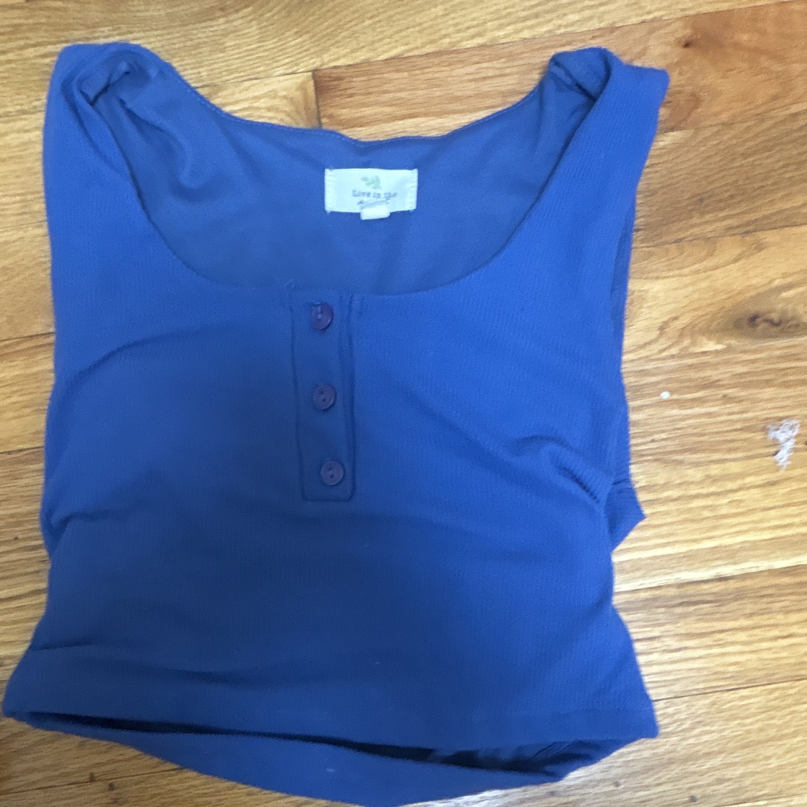 live in the moment Blue Knit Button-Front Tank Top Womens S Regular Scoop Neck