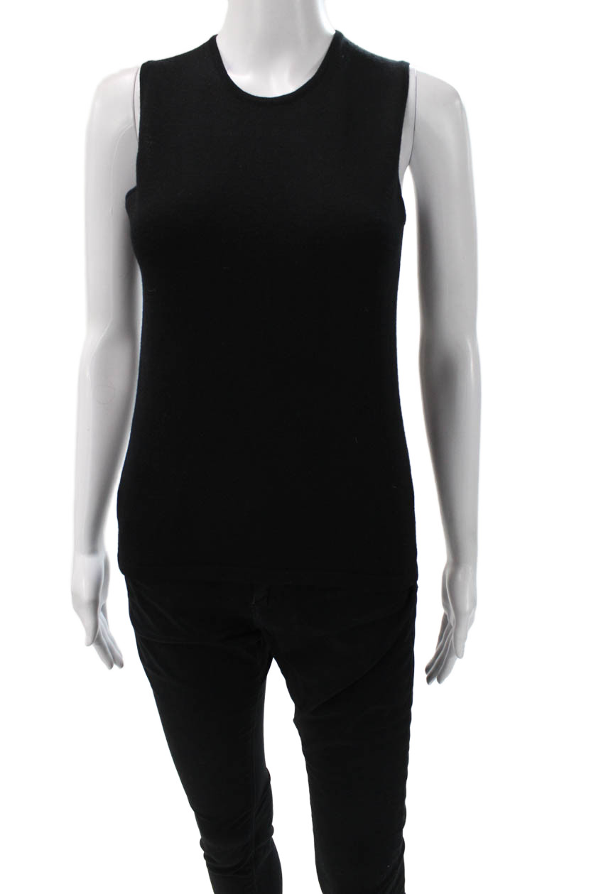 Henri Bendel Womens Black Merino Wool Crew Neck Sleeveless Basic Tank Size S