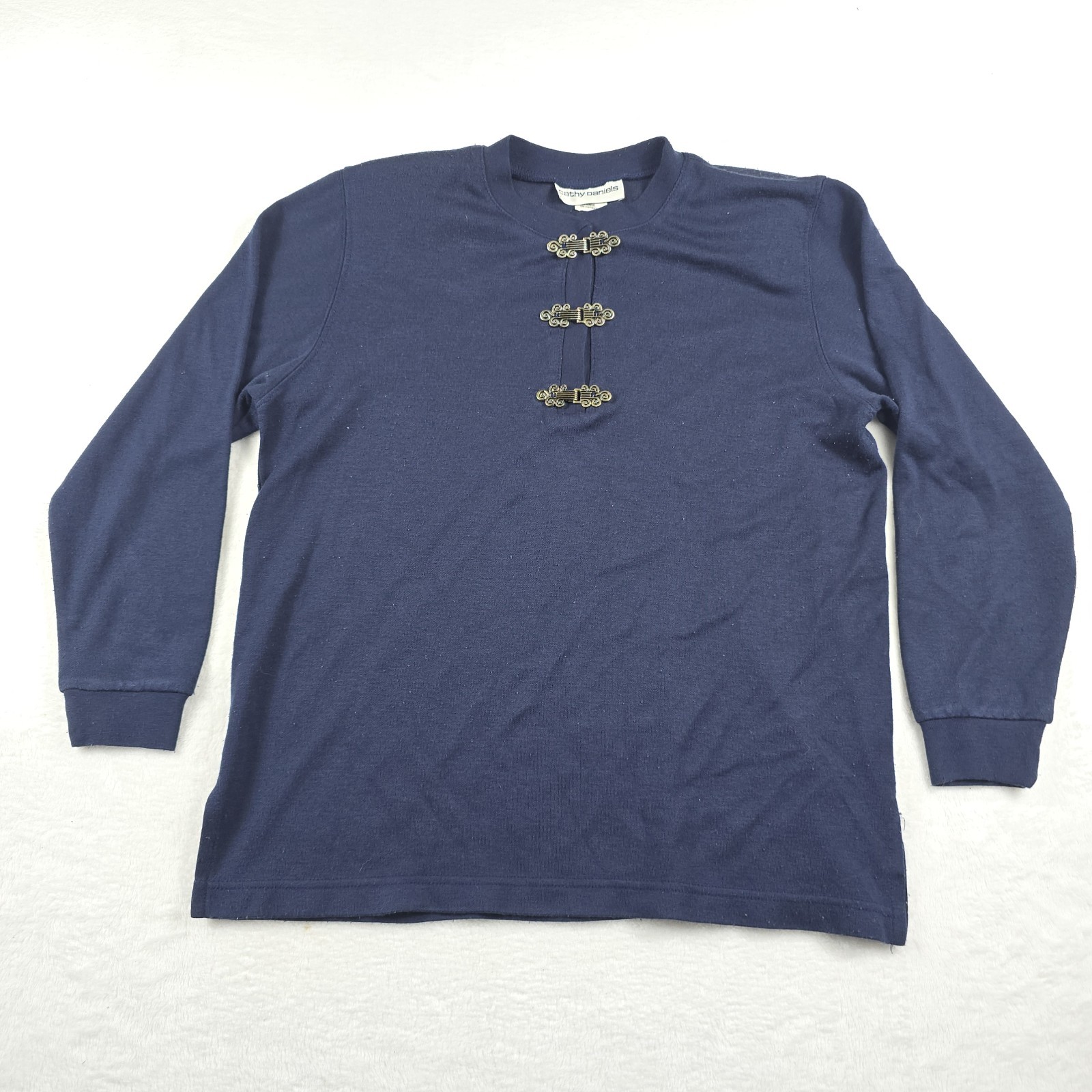 Cathy Daniels Women’s Size Medium Navy Tunic Top Silver Wind Slide Buckles