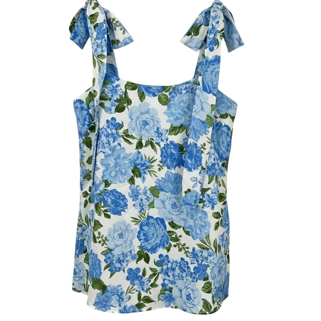 Show Me Your Mumu Blue Floral Tie Shoulder Tank Top XS Hydrangea