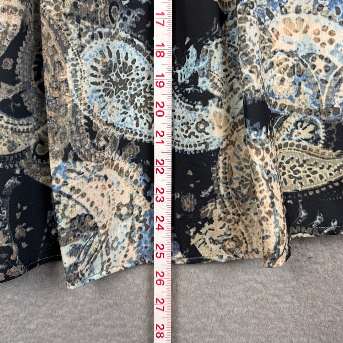 Tahari Ruffle Neck Blouse Blue Tone Paisley Print S NWT Officecore Professional
