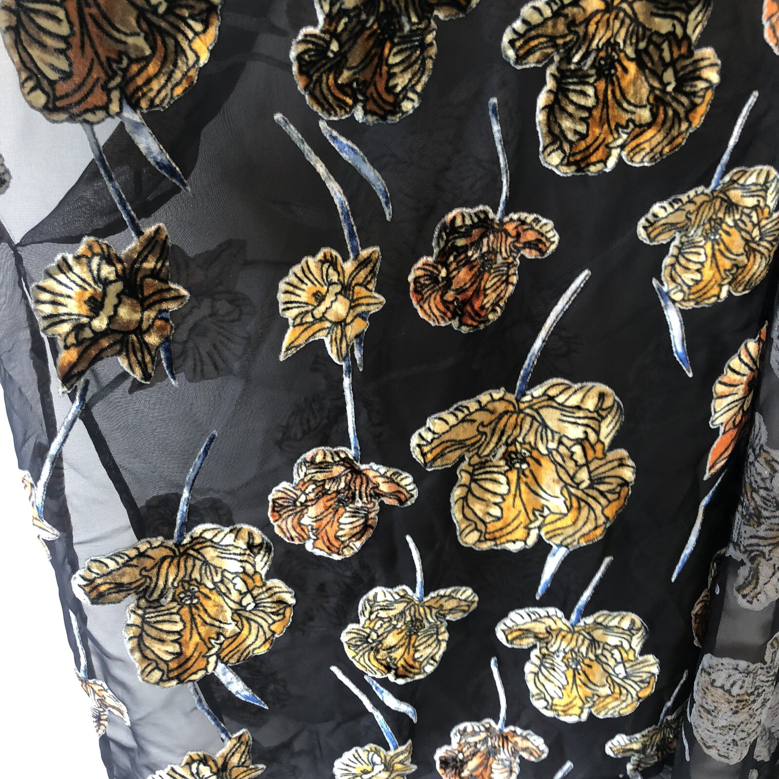 Japna Women’s Velvet Burnout Kimono Duster Black Floral Boho Size Medium NWT’s