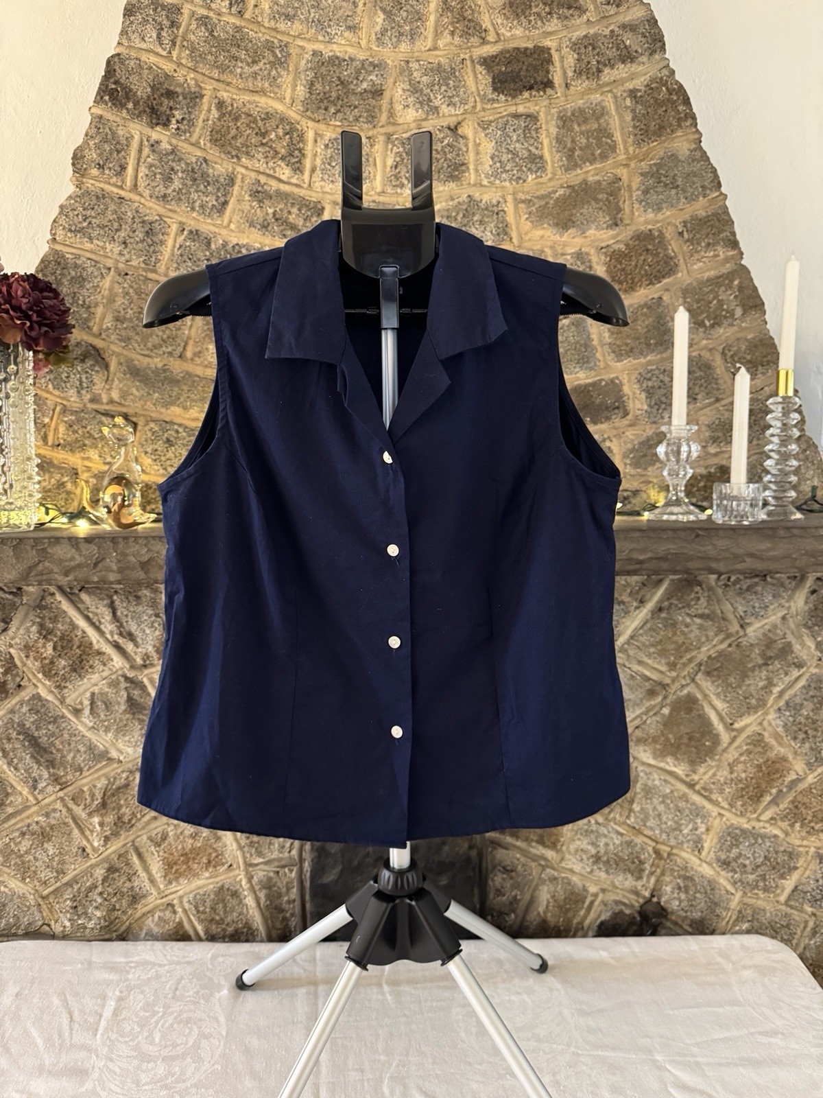 Vintage Y2K Fairway Sport Sleeveless Button Up Blouse Blue Size L Made In USA