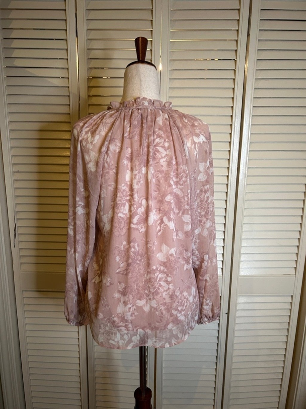 Joie Rose Taupe Floral Tie-Neck Blouse | Small