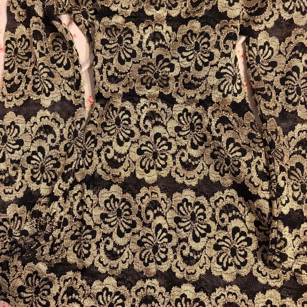 Deb Black and Gold Floral Lace Long Sleeve Blouse Size L