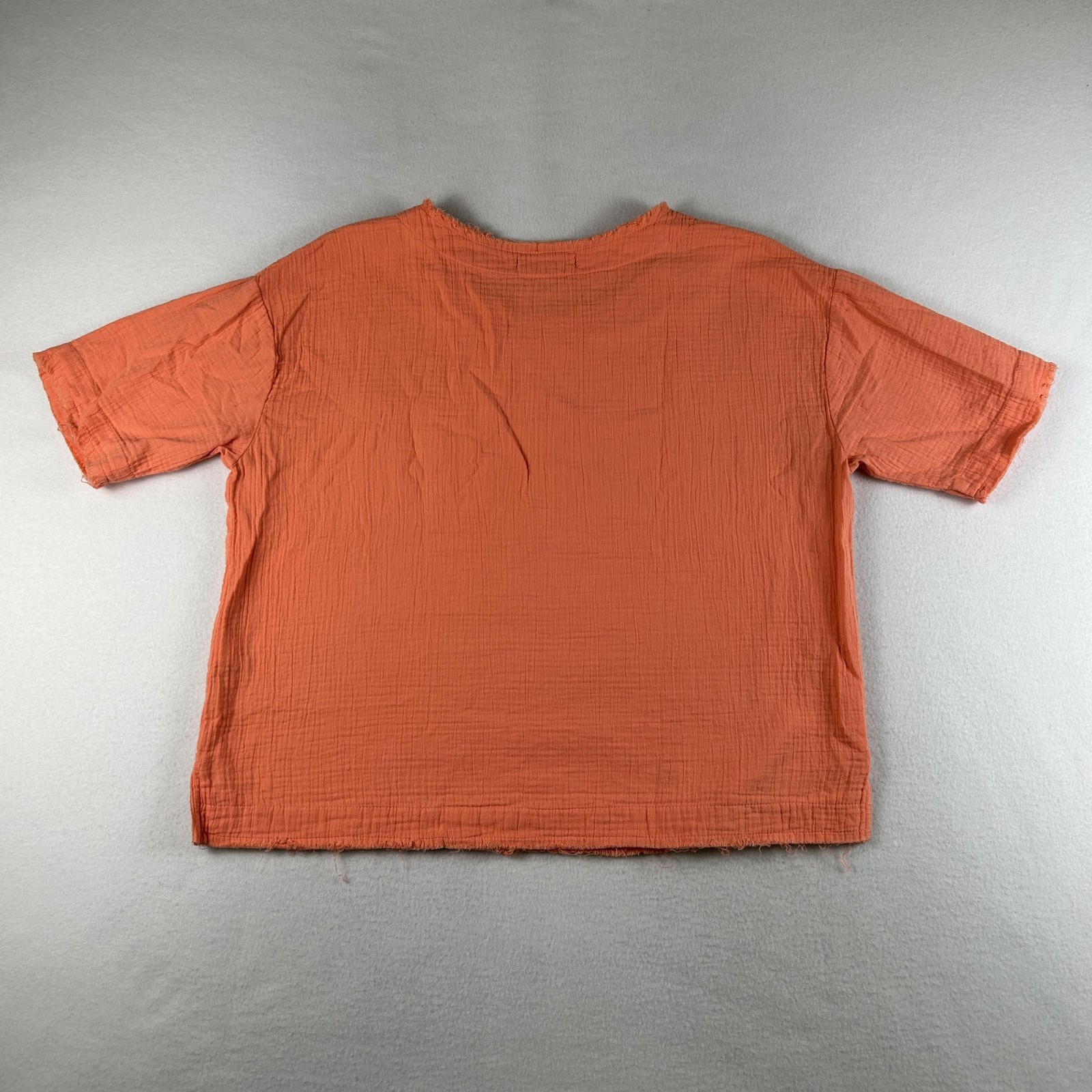Natural Reflections Blouse Womens Medium Orange Cotton Gauze Fringe Pocket Top