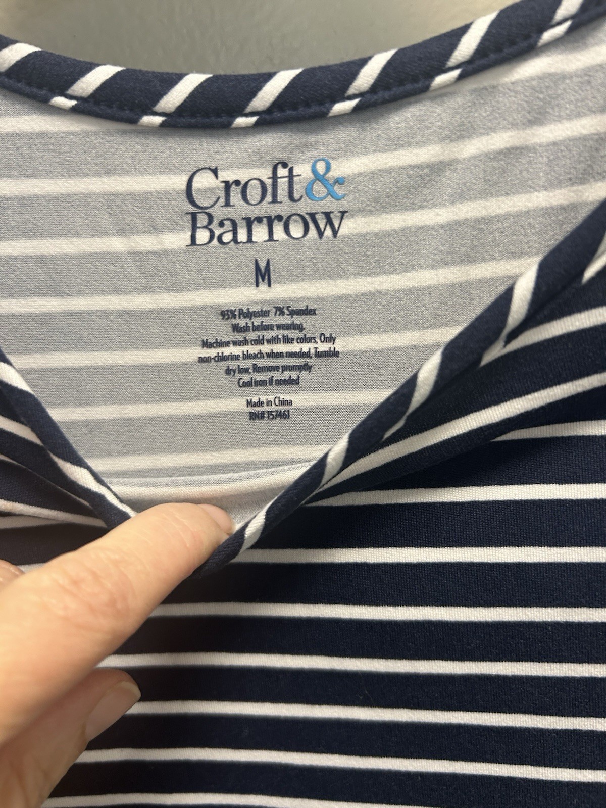 Croft & Barrow M Navy & White Striped Knit Tie Cuff Short Sleeve T-Shirt