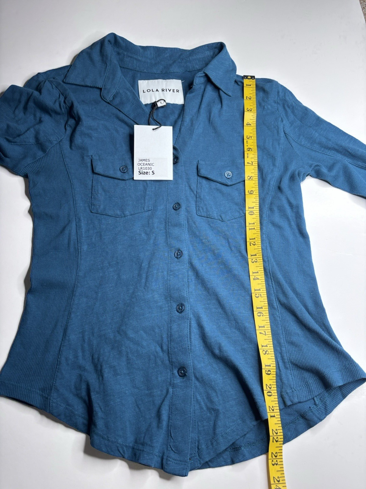 Lola River NYC James Oceanic Blue 100% Cotton Top Size S NWT