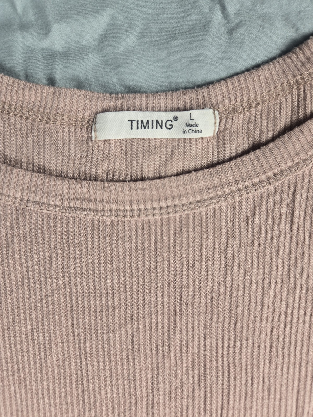 TIMING Women’s Pink Peach Solid Ribbed Knit Round Neck Long Sleeve Tee Size L