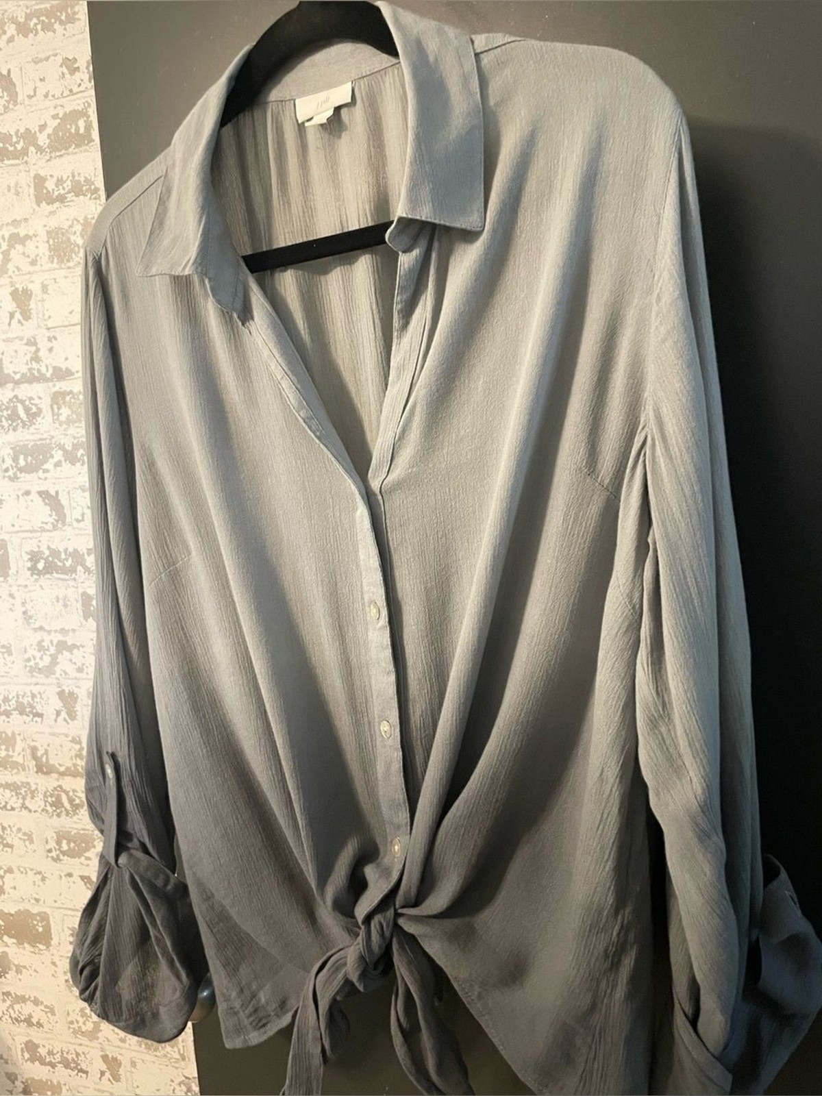 J. Jill Ombré Gray Tie Front Button Down Blouse Cotton Viscose Size Large