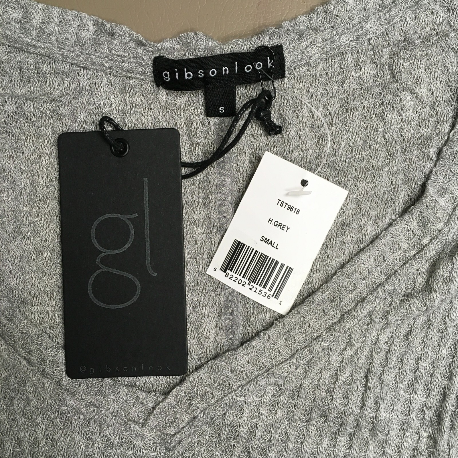 Gibsonlook Womens Grey Heather Long Sleeve Seamed Thermal V Neck Tunic Top Small