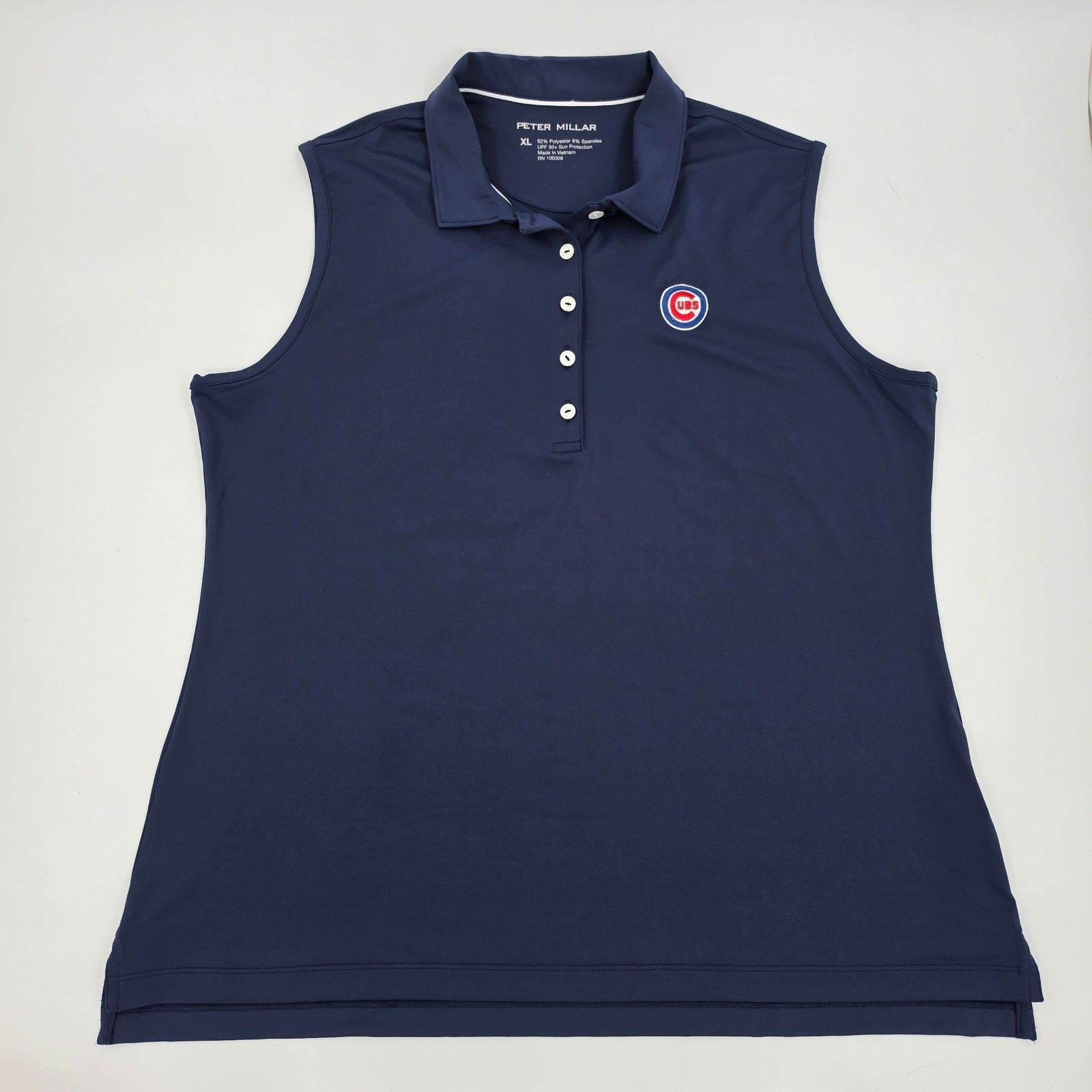Peter Millar Chicago Cubs Sleeveless Golf Polo Shirt Women XL Blue Perf UPF 50+