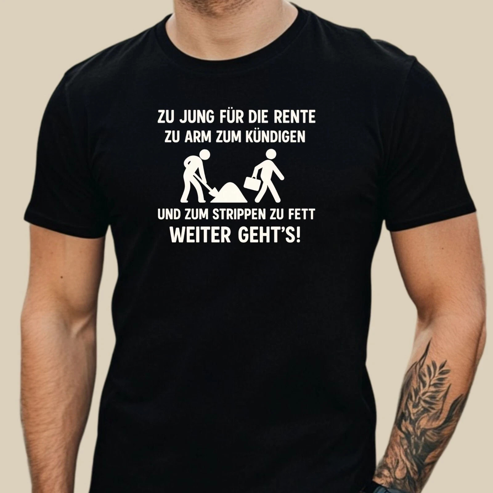 Men’s T Shirt too young for retirement fun shirt funny black saying