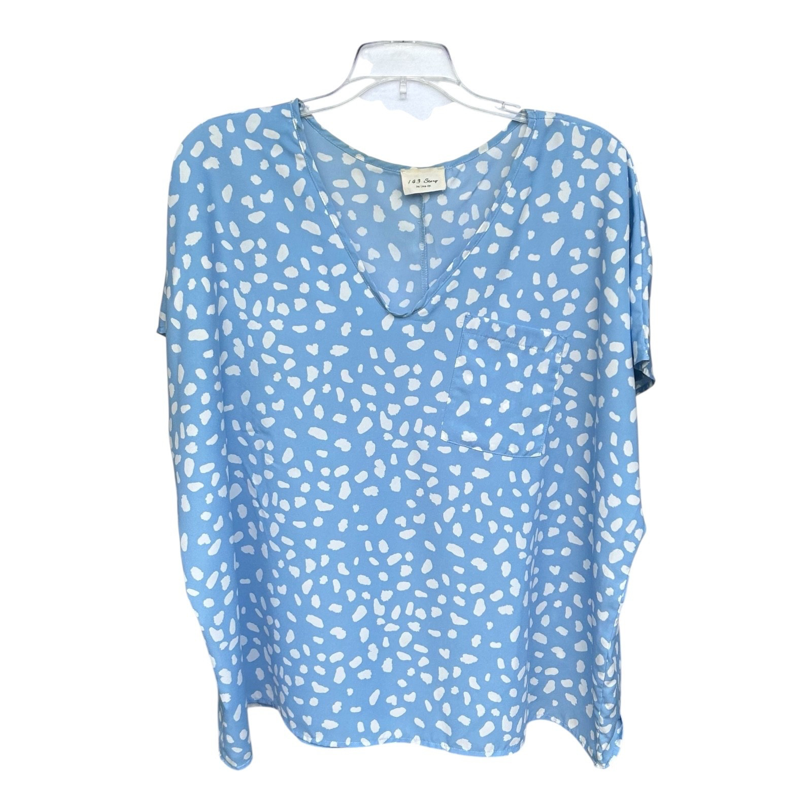 143 Story by Line up Baby Blue and White Geometric Top-Size L