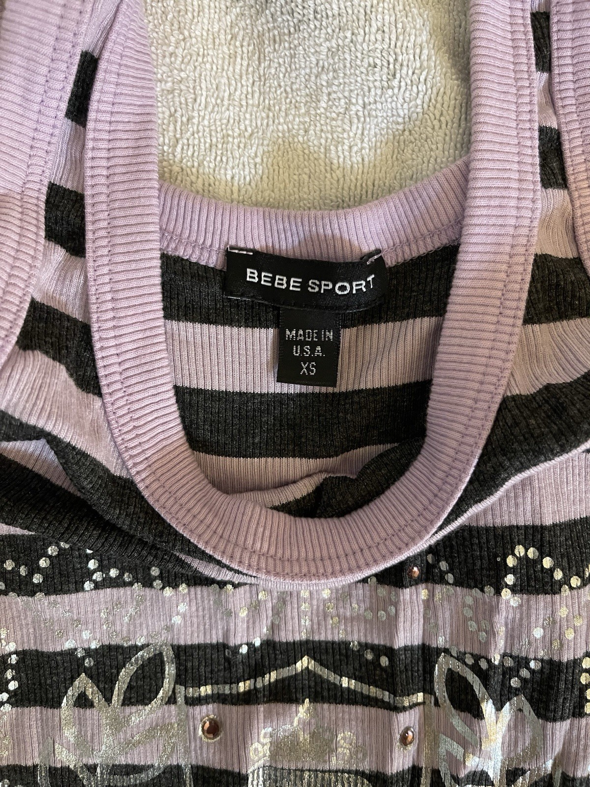 Bebe Sport Women’s Striped Tank Top Sz XS 100 % Authentic