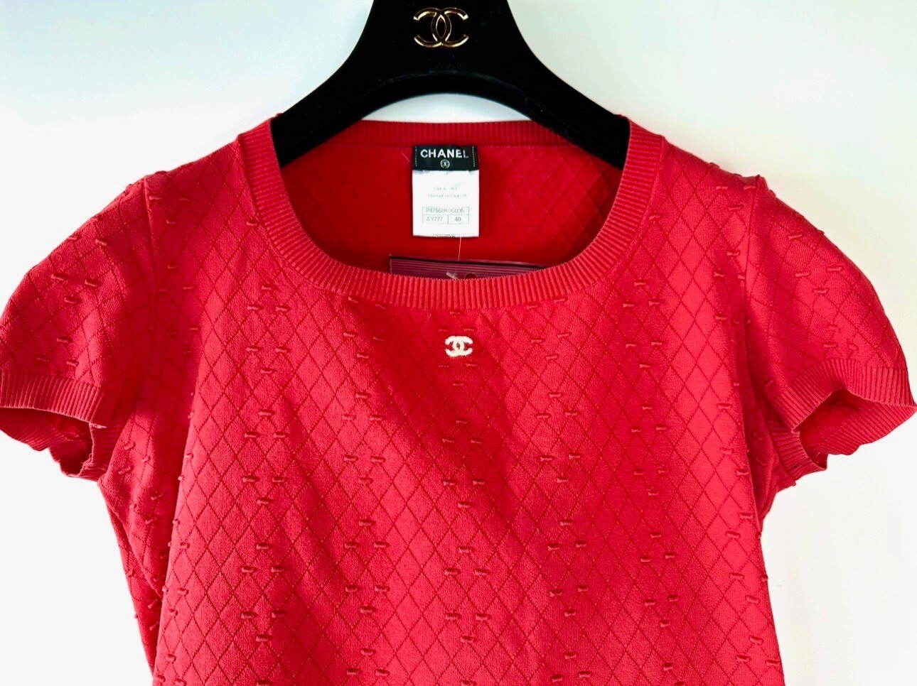 3K Chanel 2014 Barbie Red Sweater Top 36 38 40 4 6 8 T-Shirt White CC Logo S M