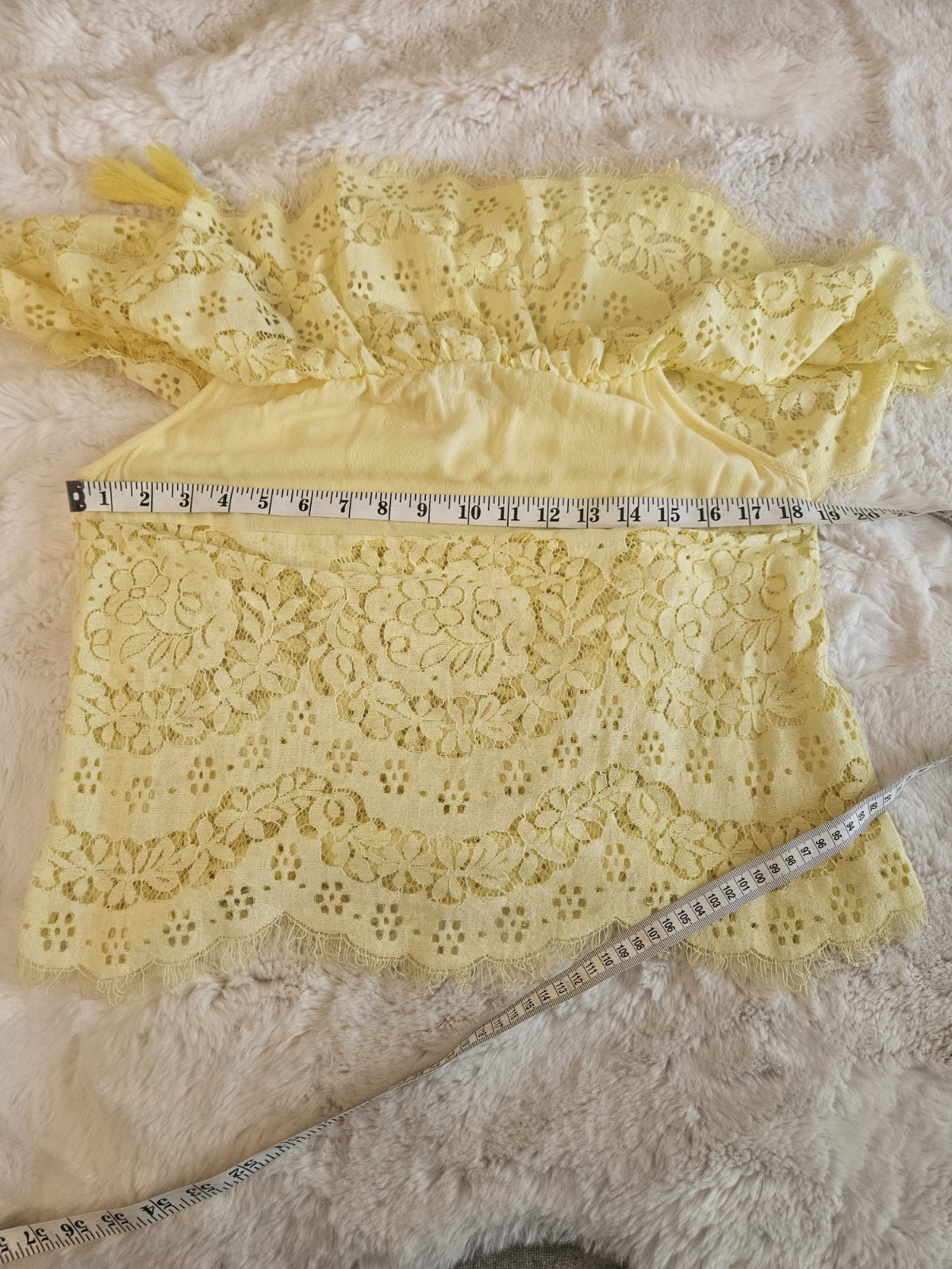 Flying Tomato Yellow Lace Off-Shoulder Boho Top With Tassels Size M